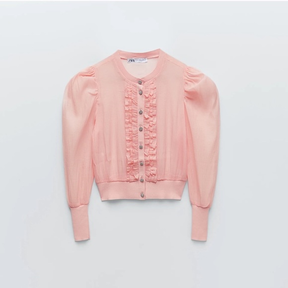 ZARA Knit Organza Jacket Pink - Picture 6 of 8